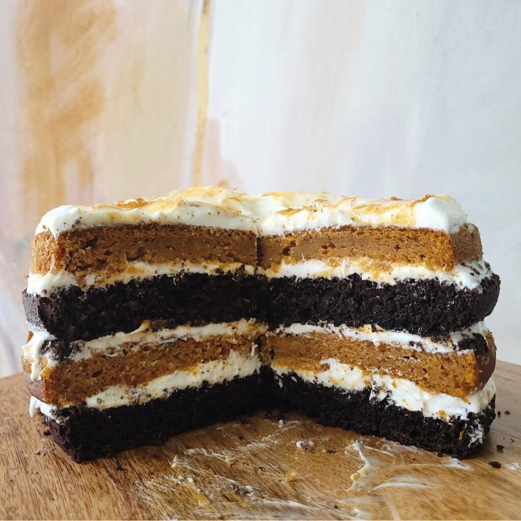 4 layer Chocolate Pumpkin Cake - Whisking Wolf